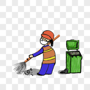 卡通创意环卫工人打扫卫生垃圾桶高清图片素材