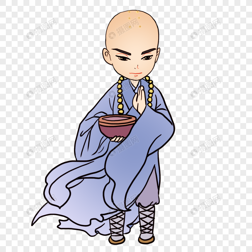 免抠元素 手绘/卡通元素 和尚 和尚.png860_860