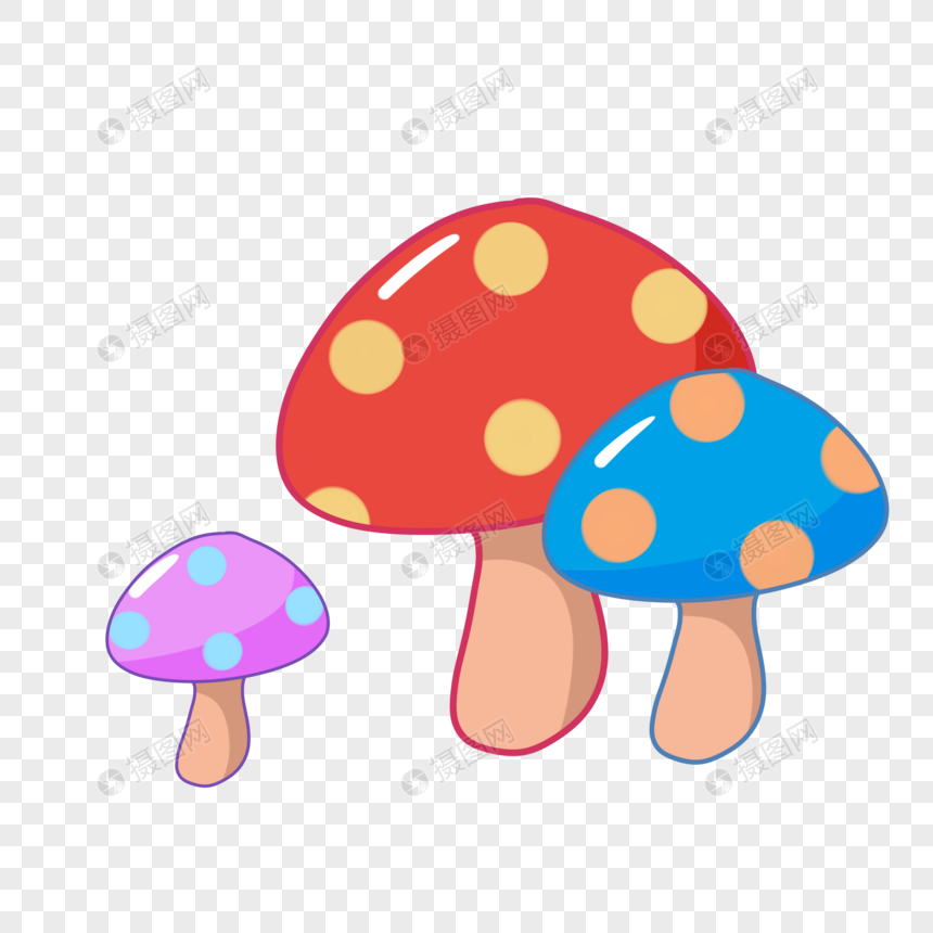 免抠元素 手绘/卡通元素 彩色背景 蘑菇彩色.
