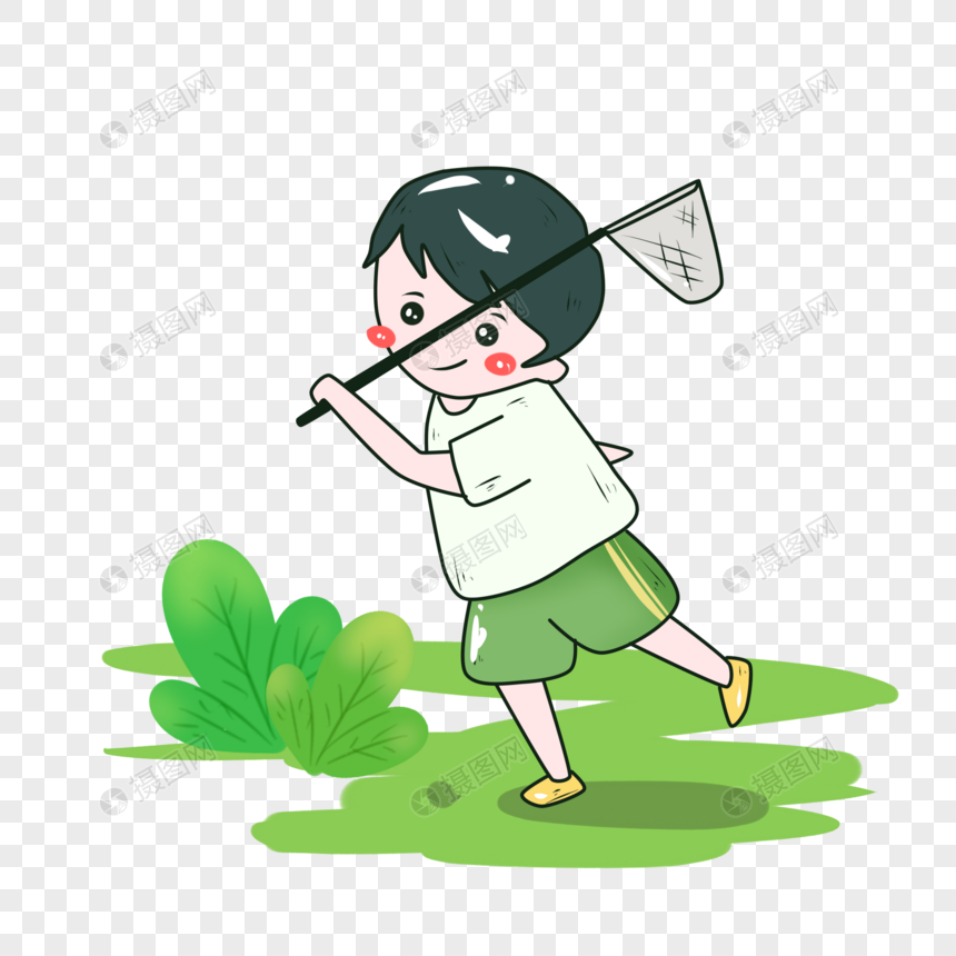 免抠元素 手绘/卡通元素 男孩捕虫.psd 860_860