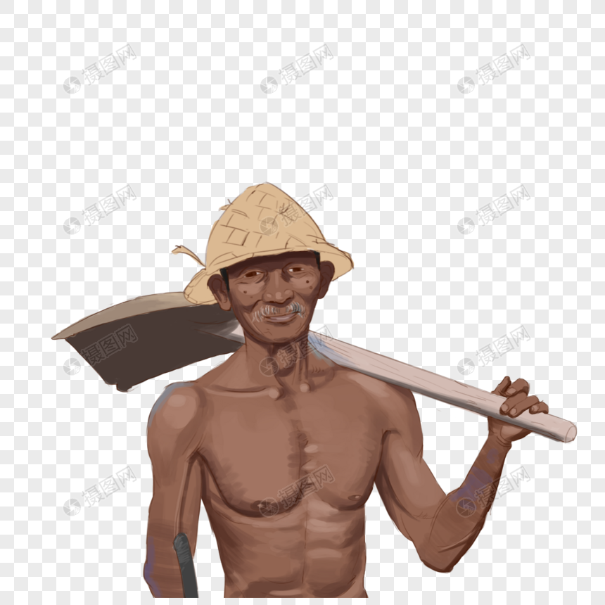 免抠元素 手绘/卡通元素 扛着铁锹的农民.png 860_860