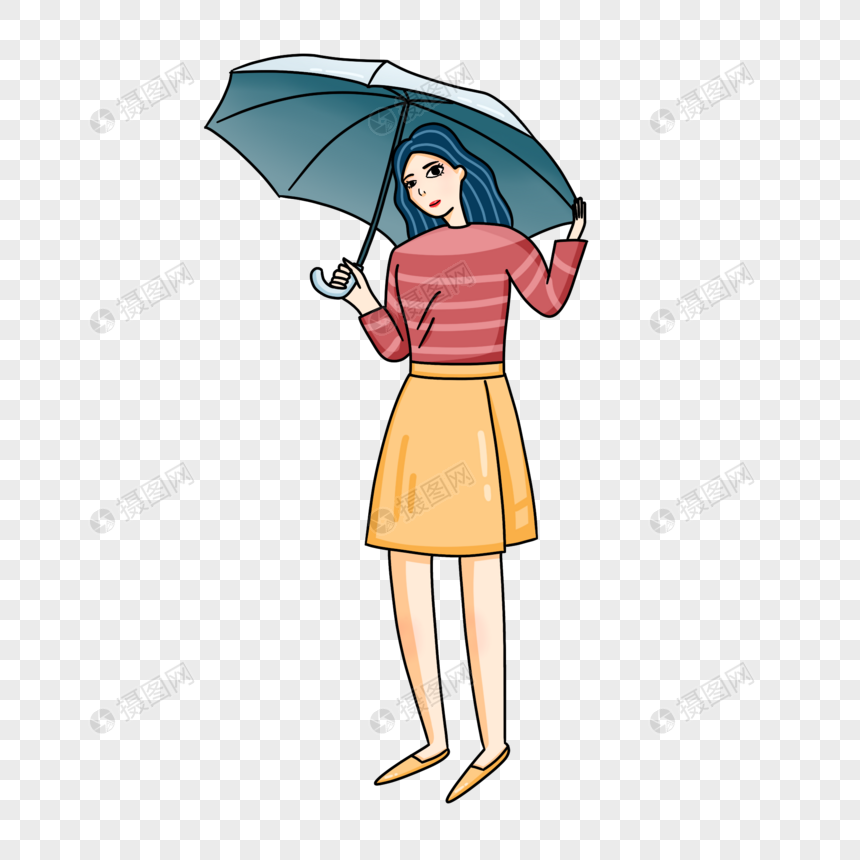 手绘少女手持雨伞人物形象图片