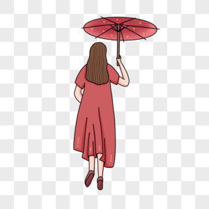 手绘中国风少女手持雨伞背影人物形象图片