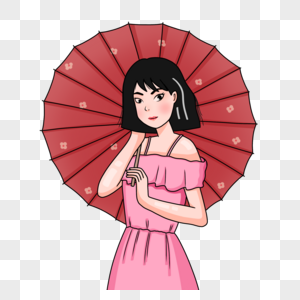 手绘日系少女手持雨伞人物形象图片