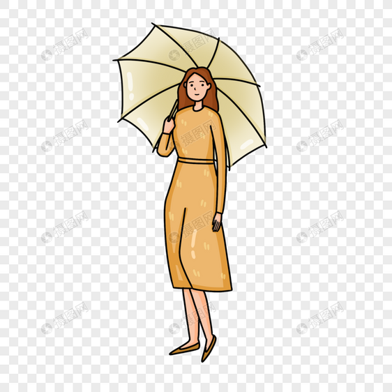 手绘少女手持雨伞人物形象图片