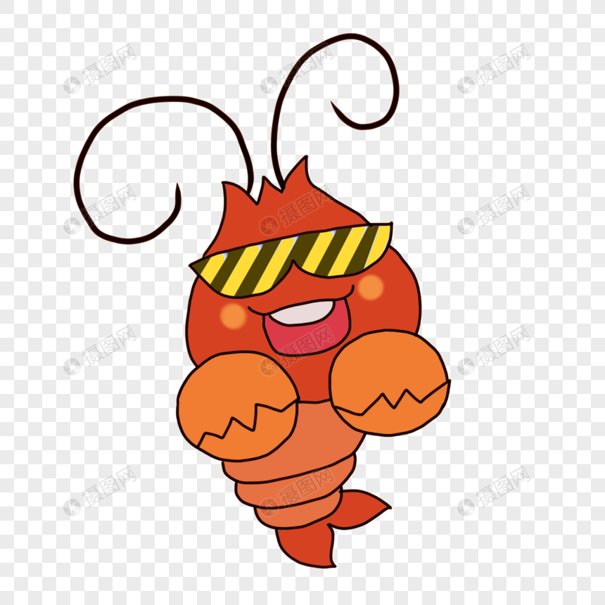 手绘卡通元素三文鱼虾png