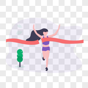 女性跑步比赛冲刺终点线插画图片