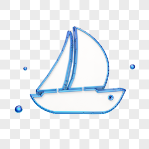 蓝色立体帆船图标图片