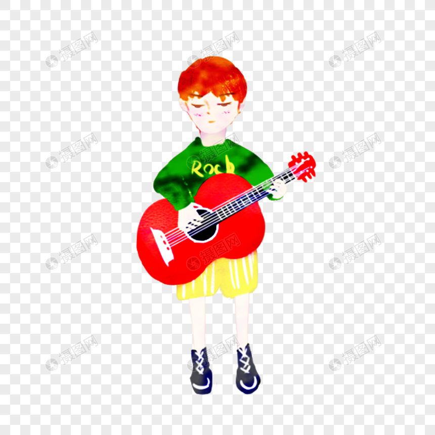 卡通 男孩弹吉他 唱歌 插画 吉他 清新