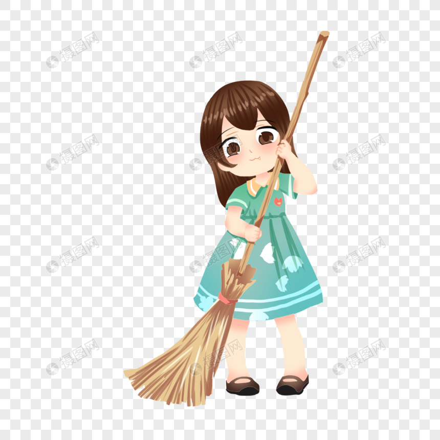 手绘/卡通元素 扫地的女孩.