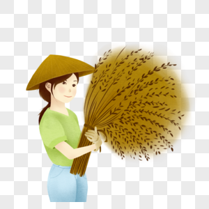 抱着水稻的女孩高清图片