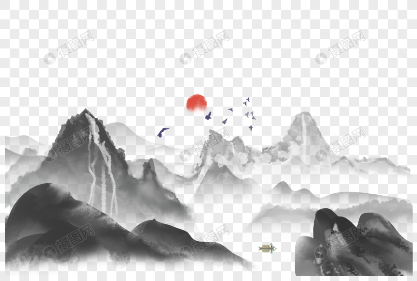 水墨山水元素素材png格式_设计素材免费下载_vrf高清图片401203499_摄
