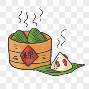 手绘卡通热气腾腾的红枣粽子高清图片