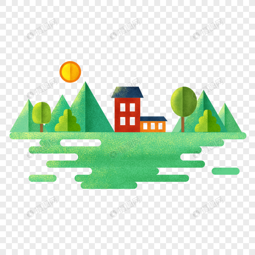 免抠元素 手绘/卡通元素 手绘水彩几何风景画.psd 860_860