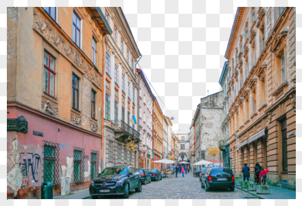 乌克兰利沃夫传统街巷高清图片