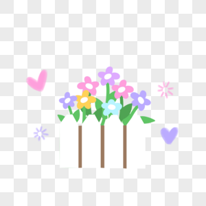 夏天盆栽花朵绿色粉色紫色花卉手绘装饰图案图片