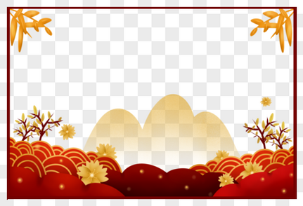 中国风竹叶边框红金高清图片素材