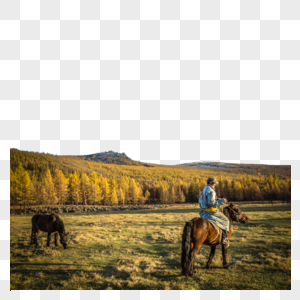 秋天草原上骑马的蒙古汉子图片