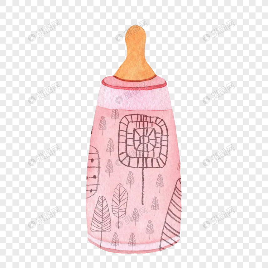 卡通手绘儿童用品可爱粉色奶瓶图片