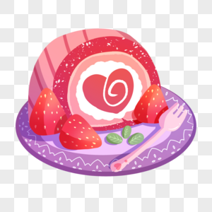 草莓爱心瑞士卷海绵蛋糕高清图片