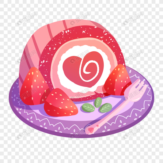 草莓爱心瑞士卷海绵蛋糕图片
