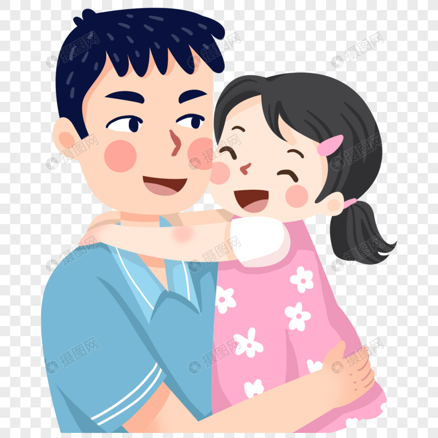 手绘卡通风格父亲节抱着女儿的爸爸