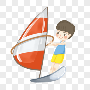 夏日男孩驾着帆船冲浪图片