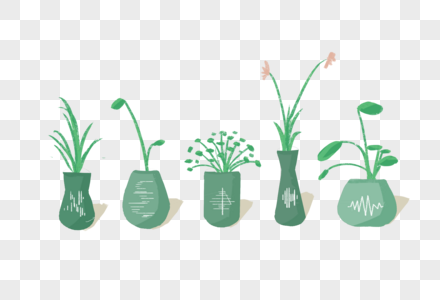 蓝色花瓶里的绿色植物图片