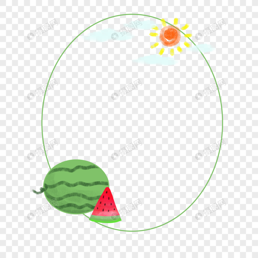 手绘卡通夏日西瓜png免抠边框