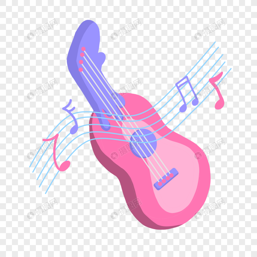 儿童节音乐节可爱吉他音符五线谱粉色蓝色手绘装饰图案图片