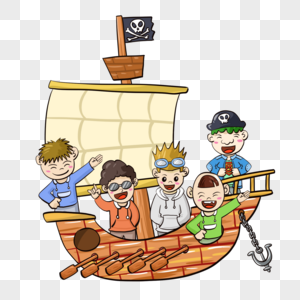 创意手绘六一儿童节游乐场海盗船图片