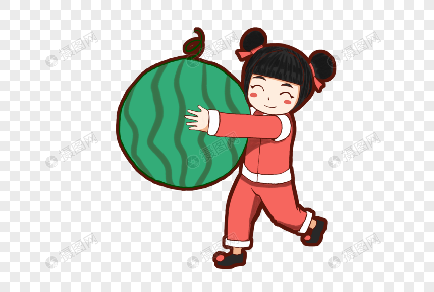 夏季女孩开心抱西瓜