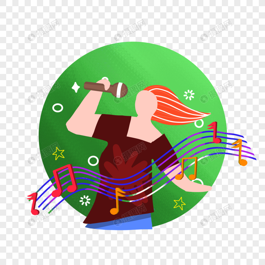 音乐节唱歌歌手五线谱音符星星圆圈手绘装饰图案背景