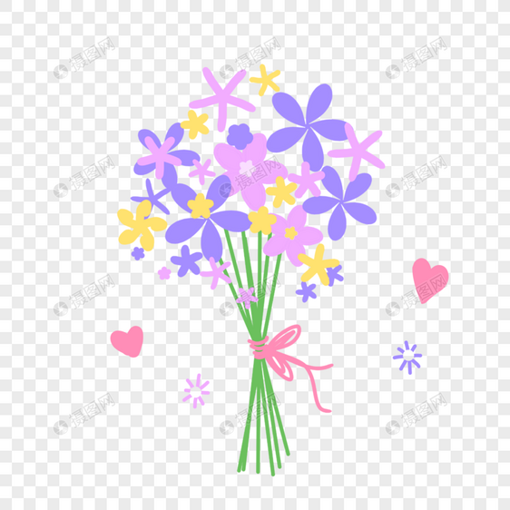情人节520母亲节花束粉色紫色手绘装饰图案图片