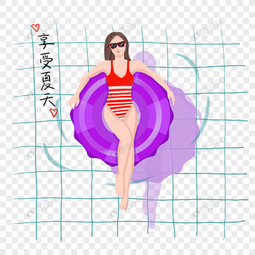 夏天游泳游泳圈美女性感手绘图片