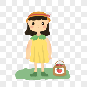 儿童节戴着帽子摘草莓的小女孩图片