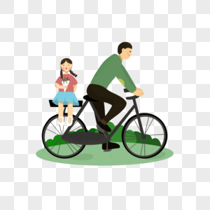 儿童节父亲带着女儿骑自行车图片