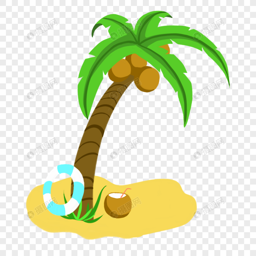 椰子树沙滩夏天游泳圈图片