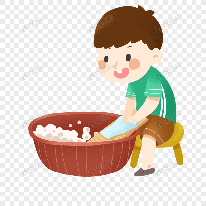 洗衣服做家务的男孩