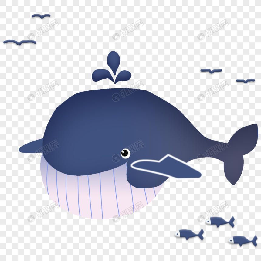 手绘卡通蓝色鲸鱼图片