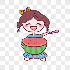 夏天小女孩抱着西瓜吃西瓜图片
