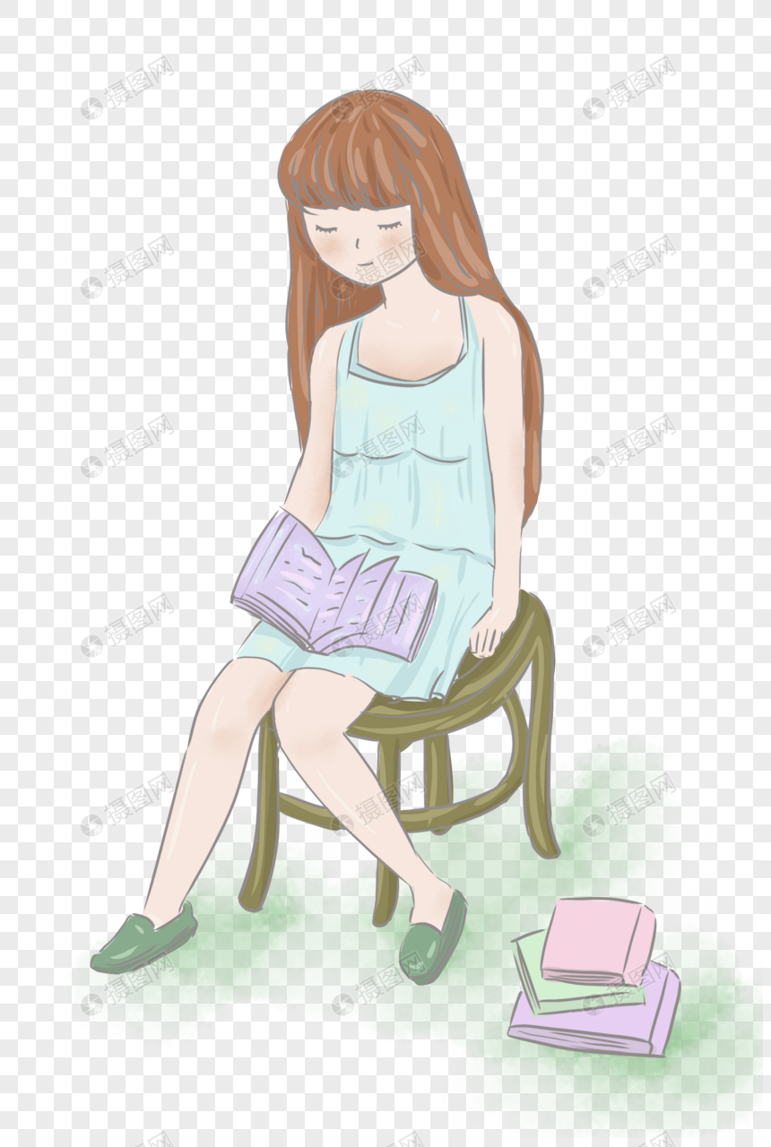 毕业季小女孩坐在椅子上读书