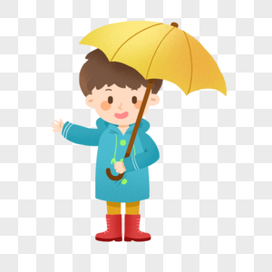 雨天撑着伞穿着雨衣的男孩暴雨高清图片素材