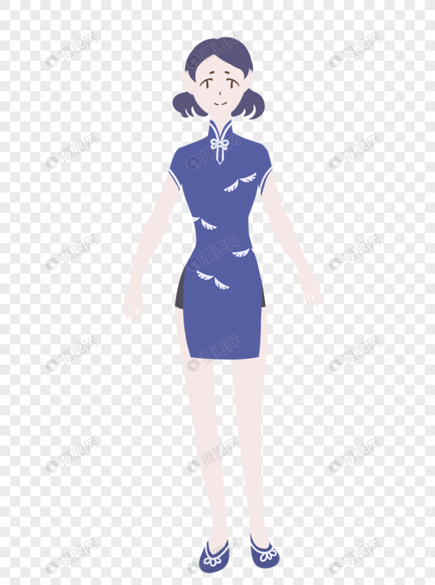 漫画小人短旗袍女孩