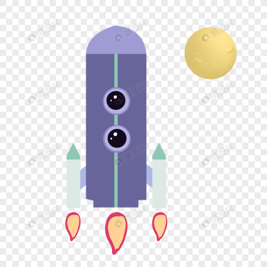卡通手绘向太空发射火箭元素素材psd格式_设