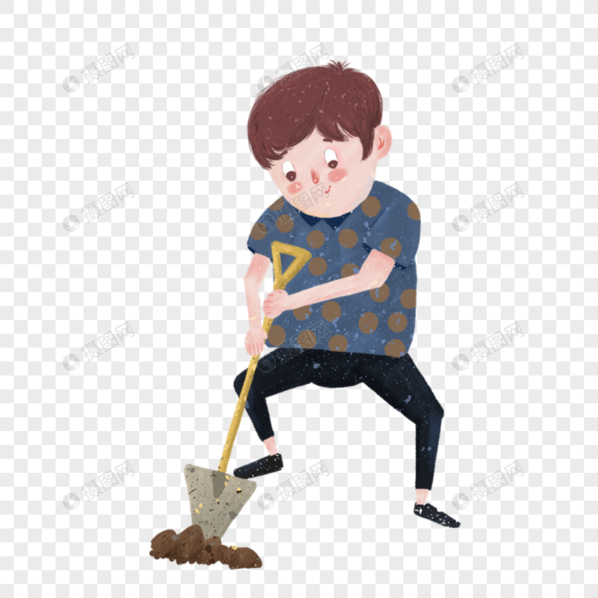 免抠元素 手绘/卡通元素 挖坑的男孩.png
