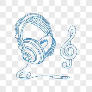 耳机和音符蓝色线条矢量素材图片