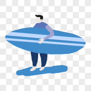 手绘夏季手拿冲浪滑板插画创意图标图片