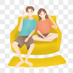 沙发上坐着的情侣图片