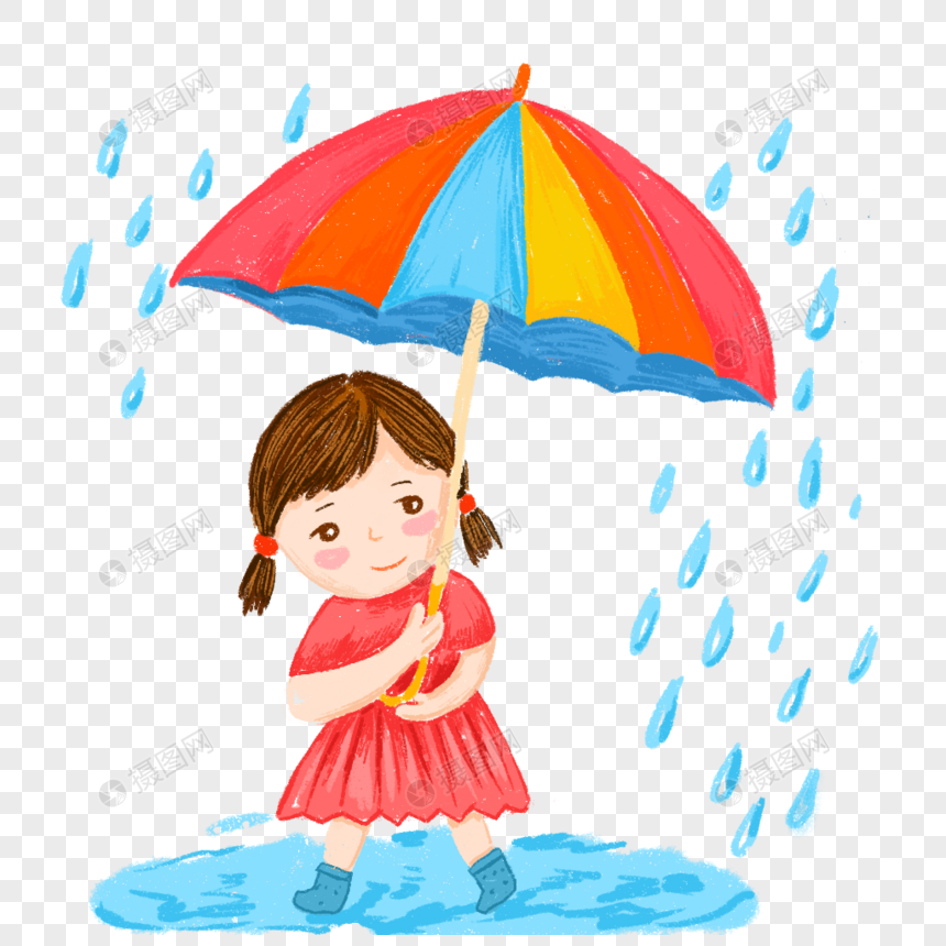 小女孩 撑伞 下雨天